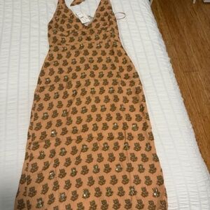 J Crew Collection embellished Halter Dress in Tonal Tulip Block Print